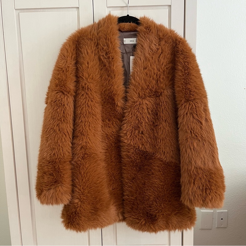 Mango MNG Oversized Brown Faux Fur Jacket Coat - Picture 5 of 10